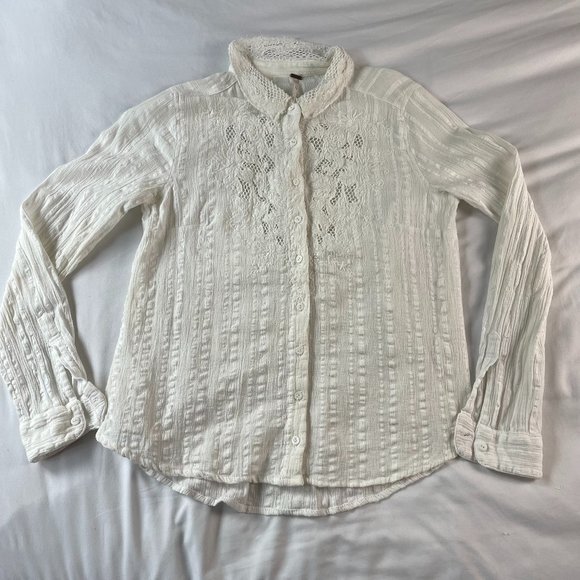 Free People Long sleeve button up shirt with lace. - Picture 1 of 9